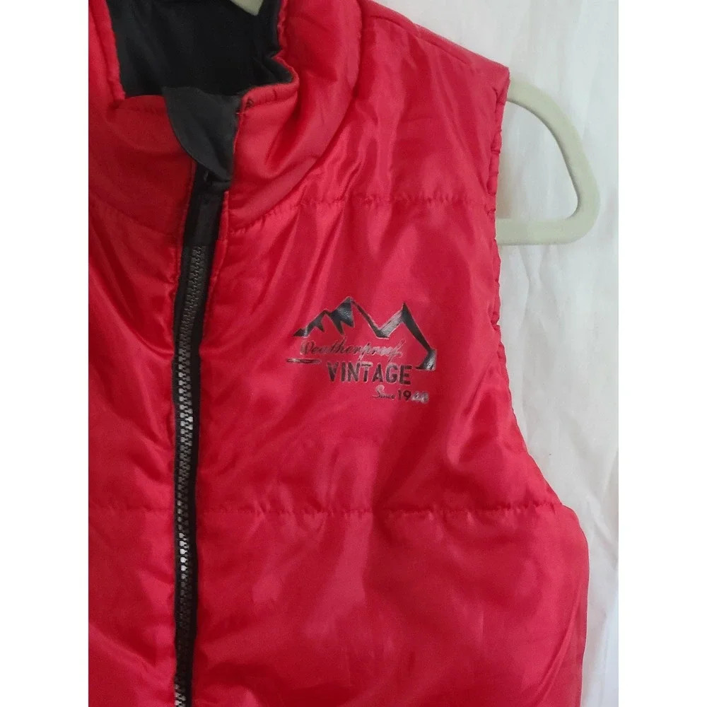 Weatherproof Vintage Reversible Puffer Vest Red Black Mens Medium Full Zip Vest